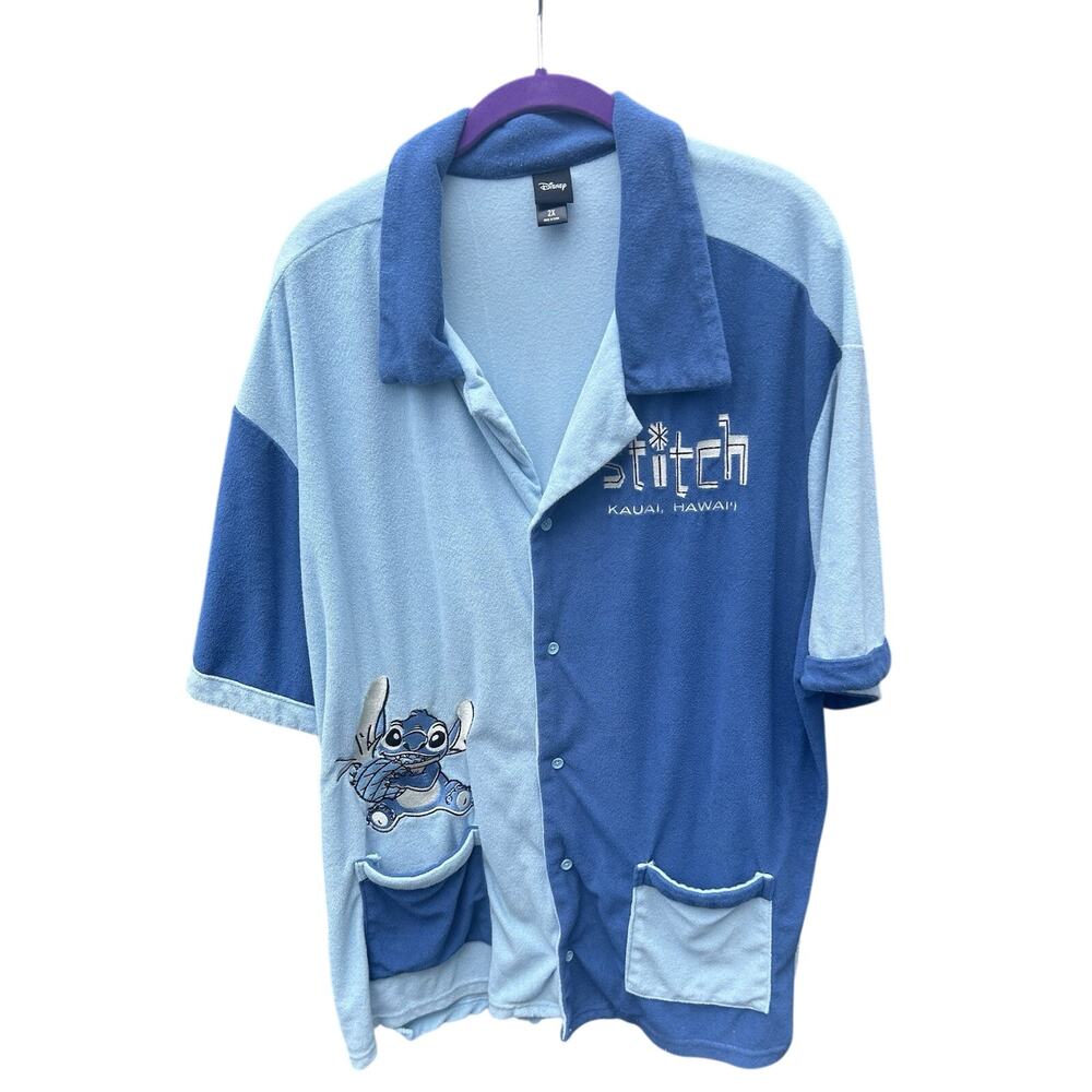 Disney BoxLunch Exclusive Lilo & Stitch TerryCloth Colorblock Button Up Shirt 2X